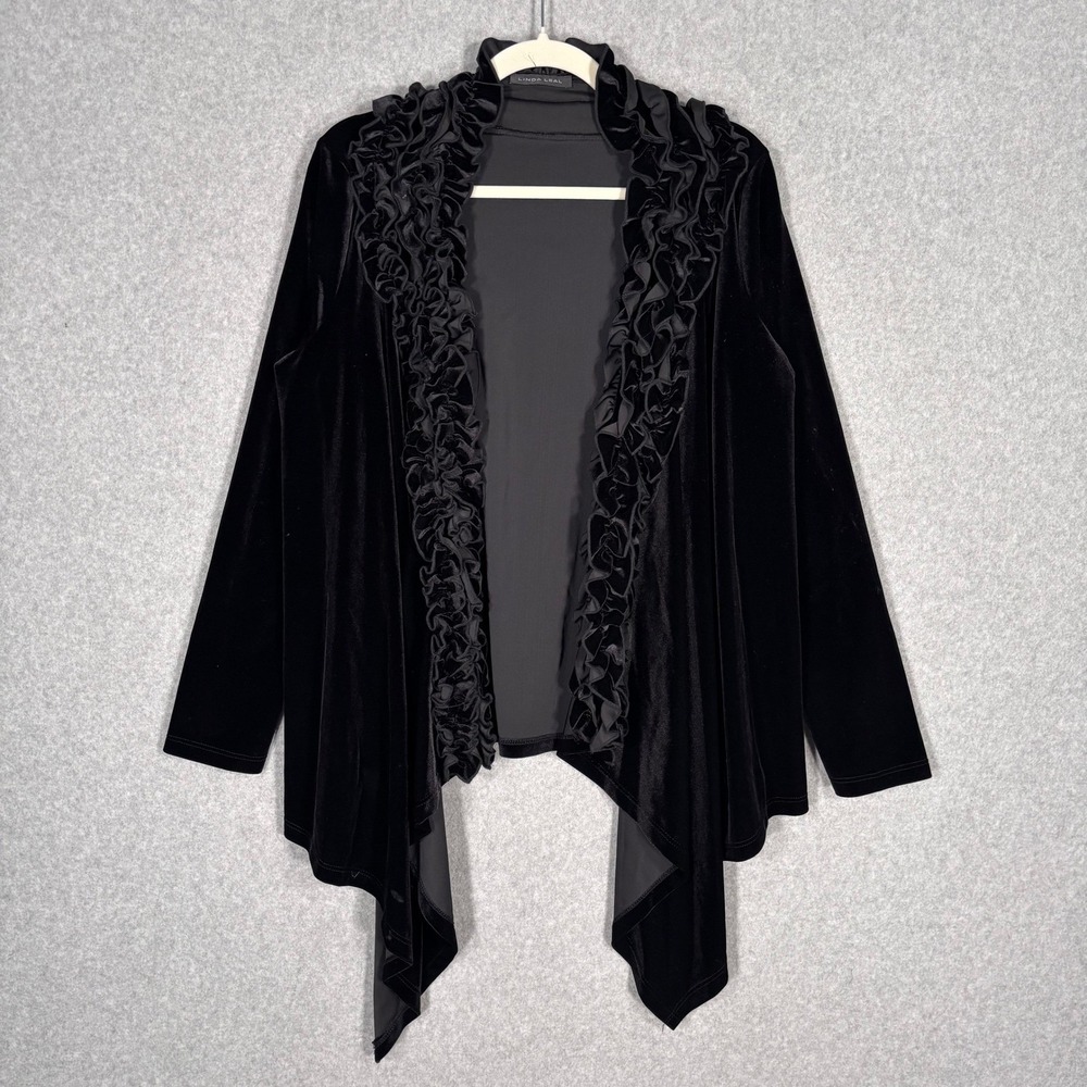 Vintage Y2K Linda Leal Velvet‎ Ruffle Cardigan 1X Whimsigoth Feminine Dark Fairy